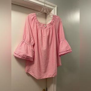 Talbots Woman Blouse Bell Sleeved Striped Pink/White 1X